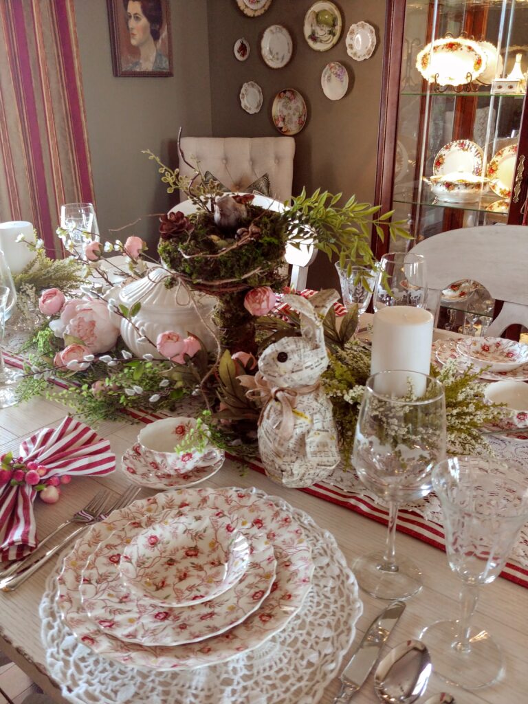 pink peonies on dining room table