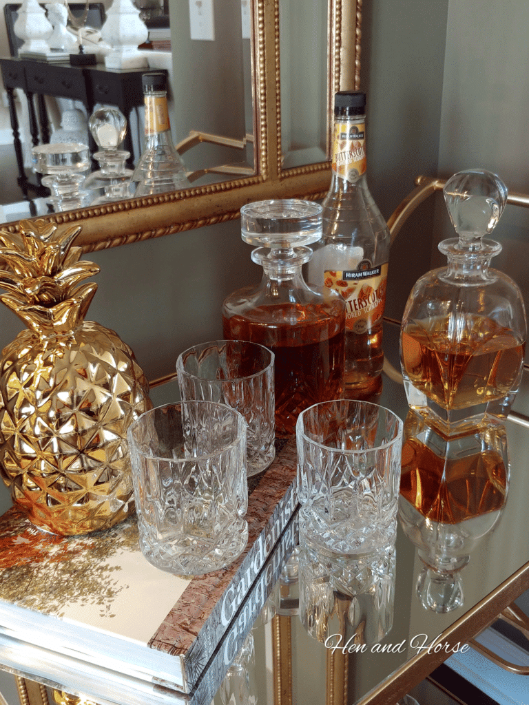 bar cart and bottles