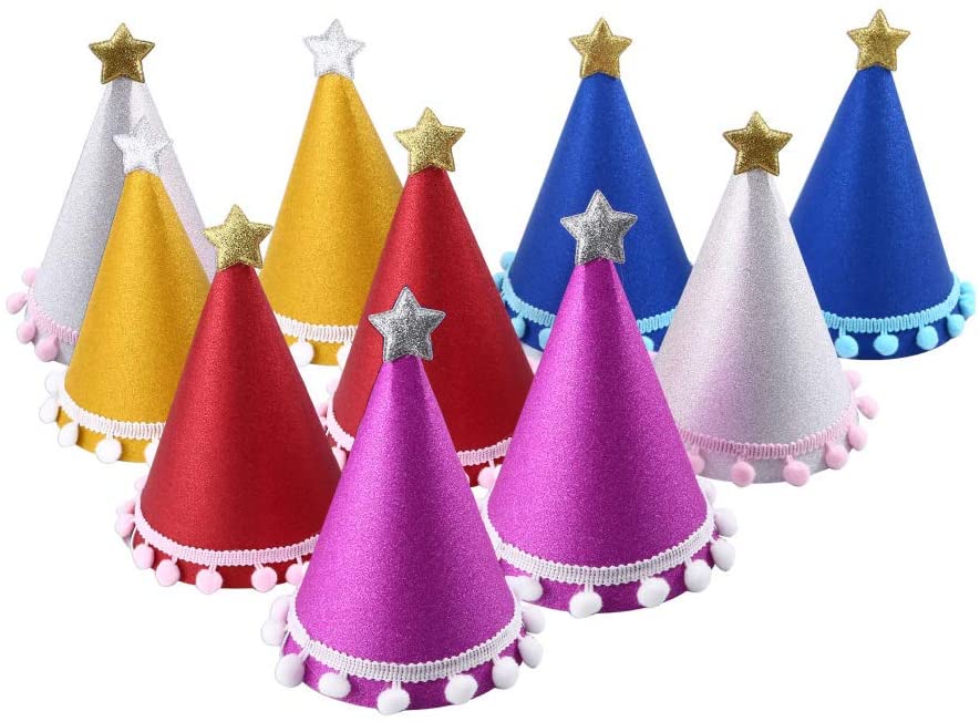 A close up of party hats