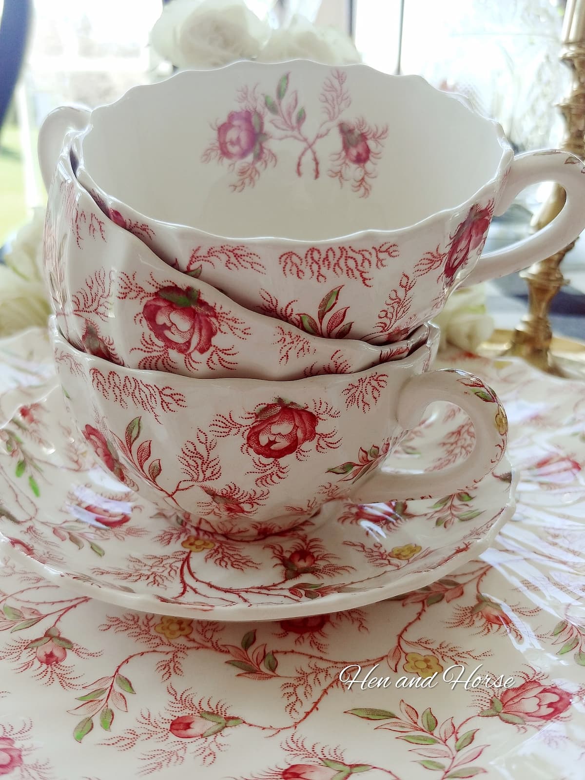 Stack of chintz tea cups