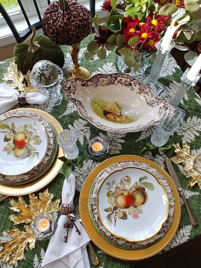 vintage dishes on tablesetting