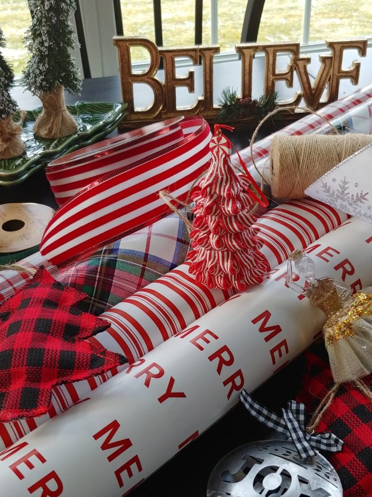 rolls of chrismas wrapping paper