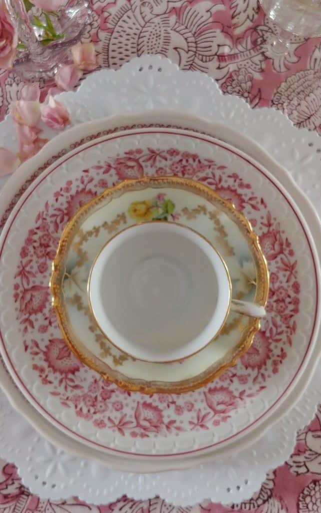A plate with a tea cup on top