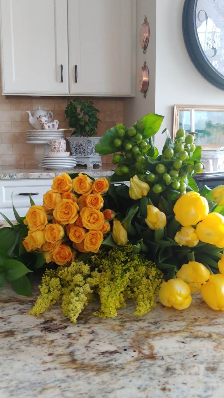 Flowers laying on a countertop