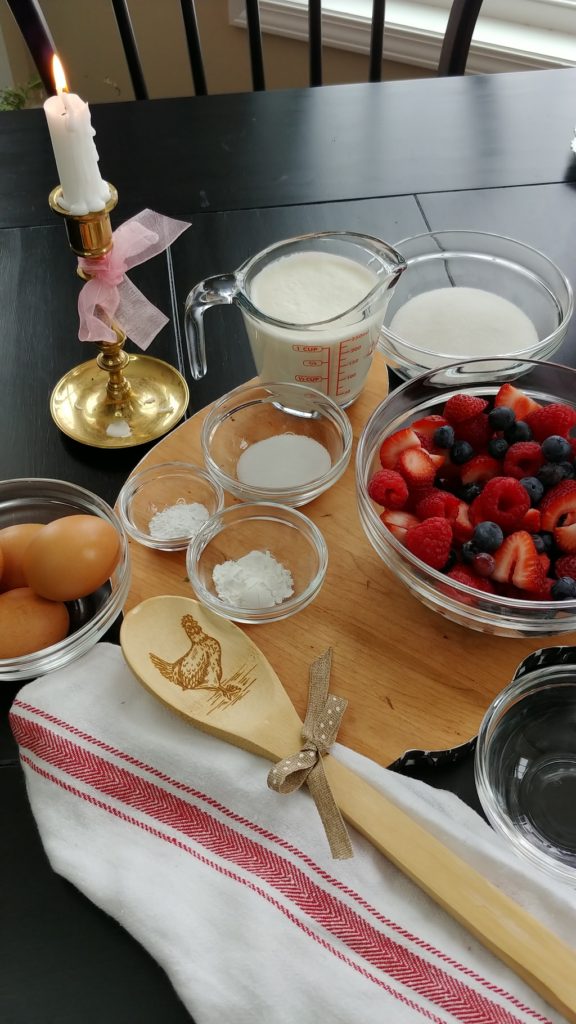 A bowl of ingredients on a table