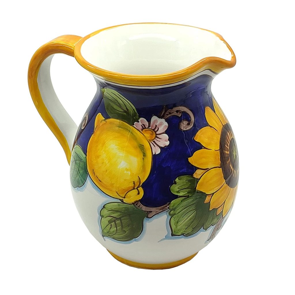 Pitcher with lemon design on it