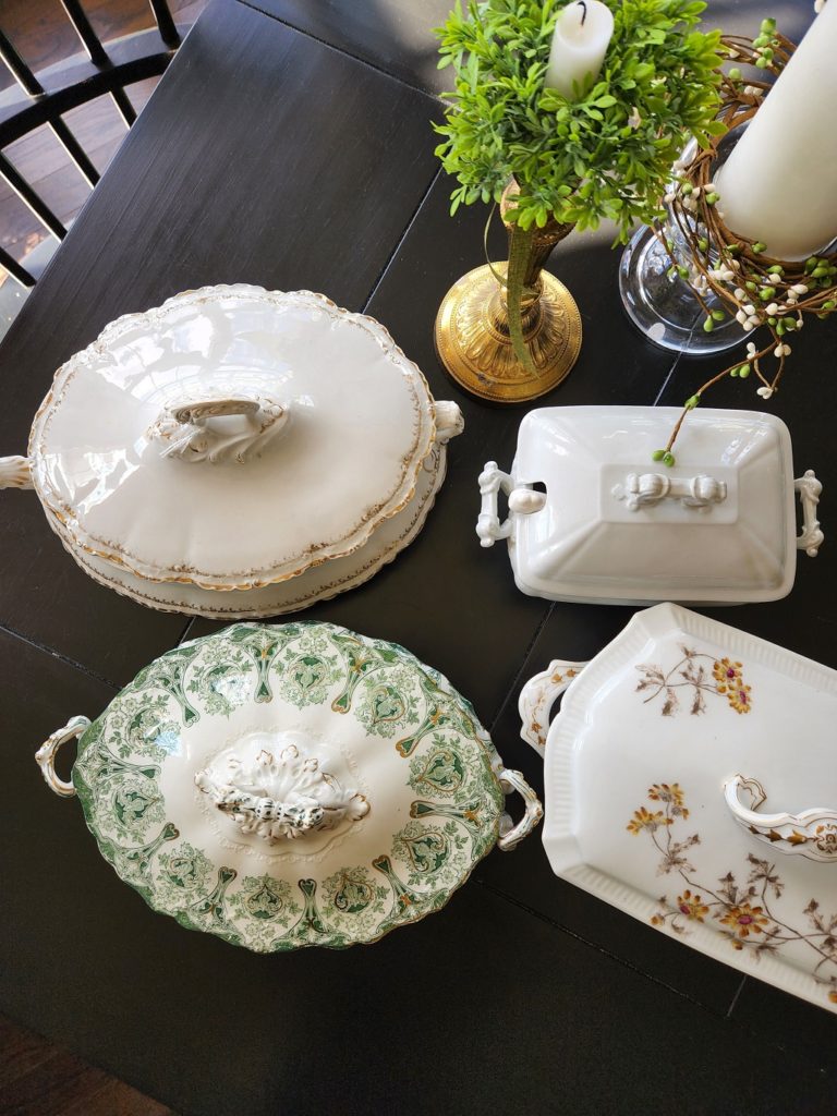 Vintage Covered dishes on black table