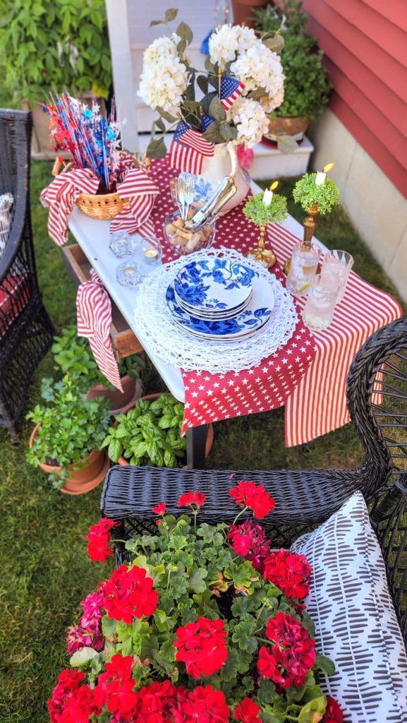 overhead photo of picnic table with patriotic decor