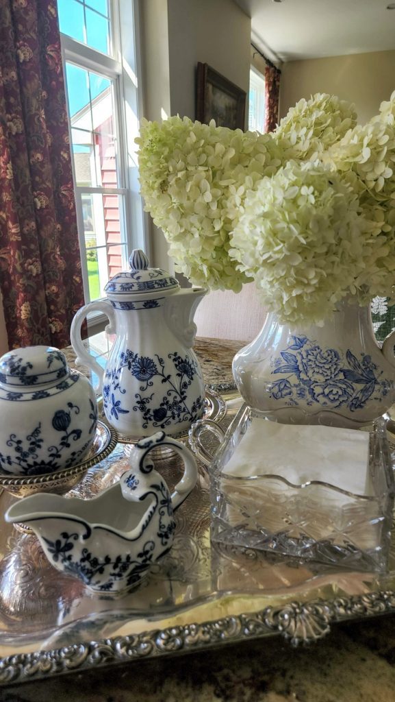 hydrangea bouquet in pitcher