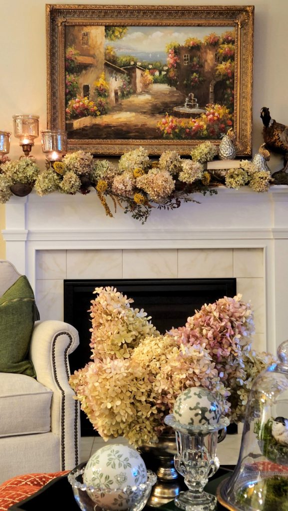 Fall Mantel with faux flowers