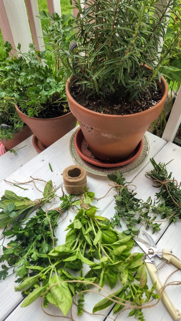 Cut herbs on step