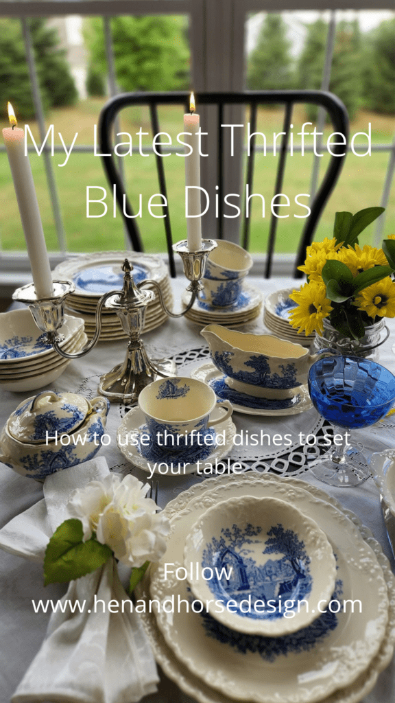Blue Dishes on Table