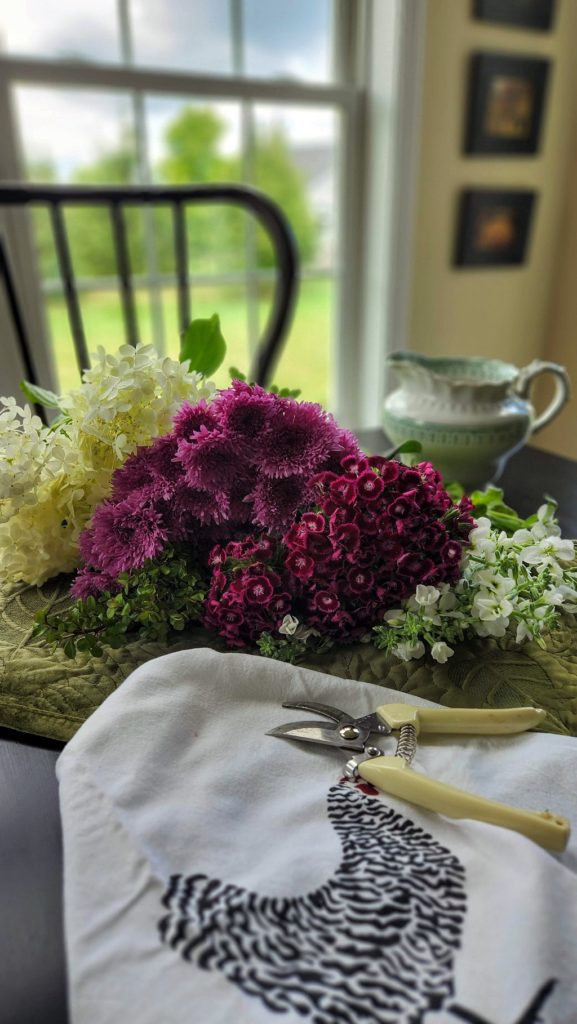 purple flowers on table