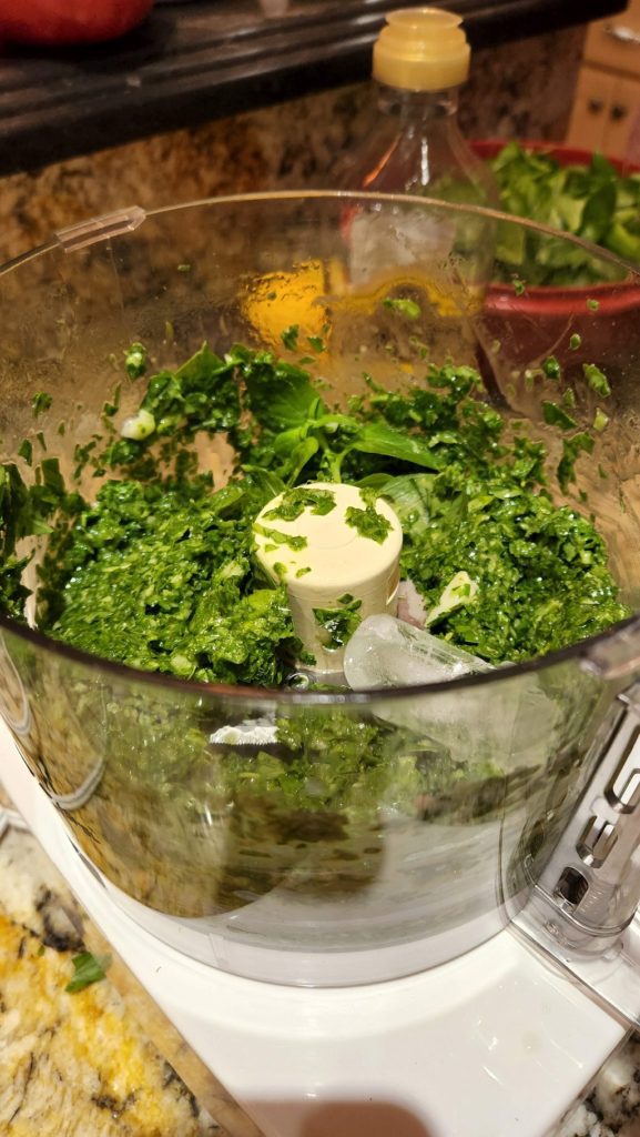 basil leaves in food processor