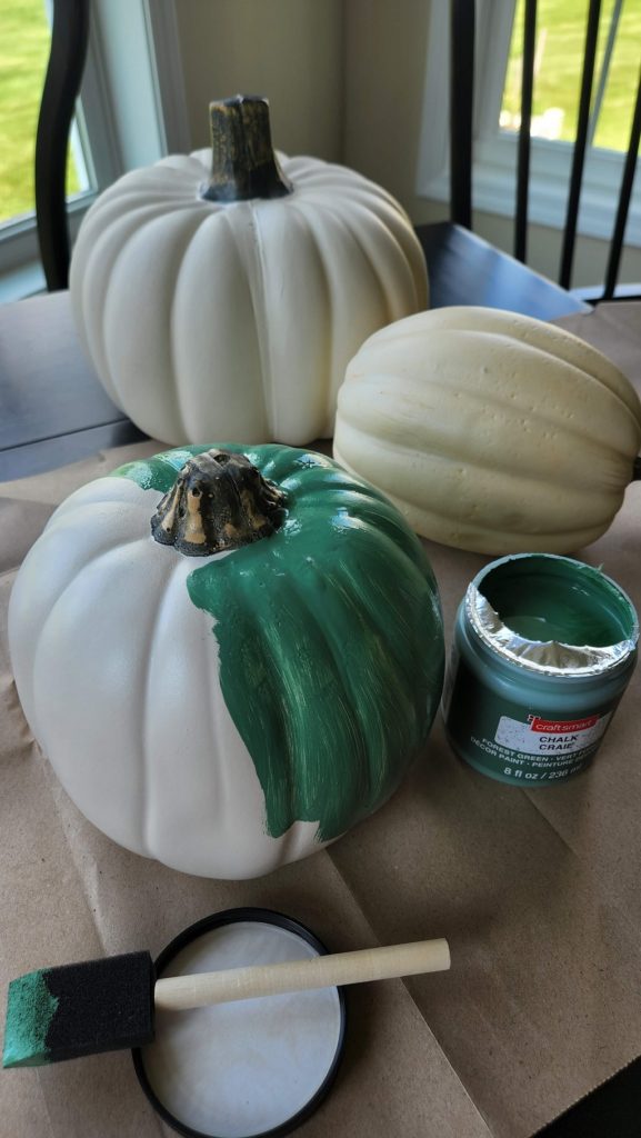 painting faux pumpkin green with paint