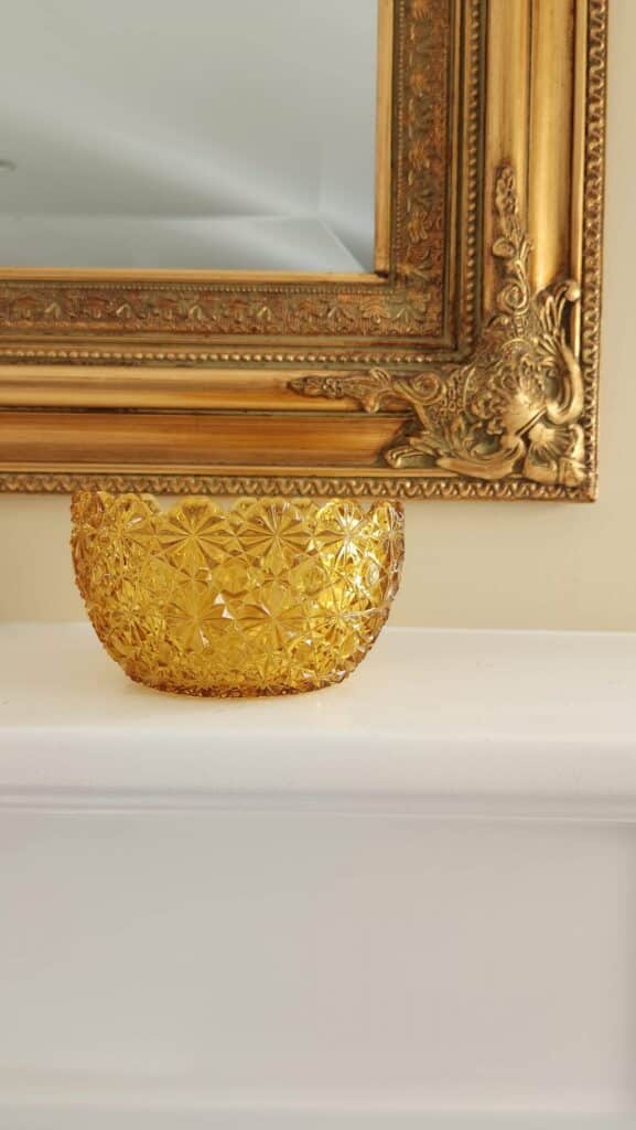 amber glass bowl on mantle