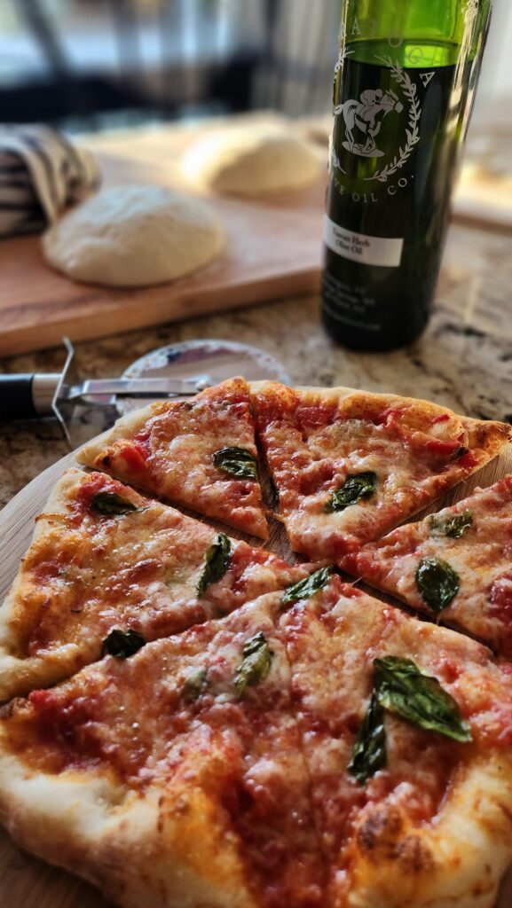 pizza pie on counter