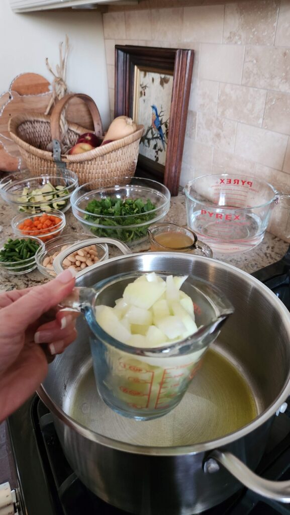 cut up onion ready to go into soup pot