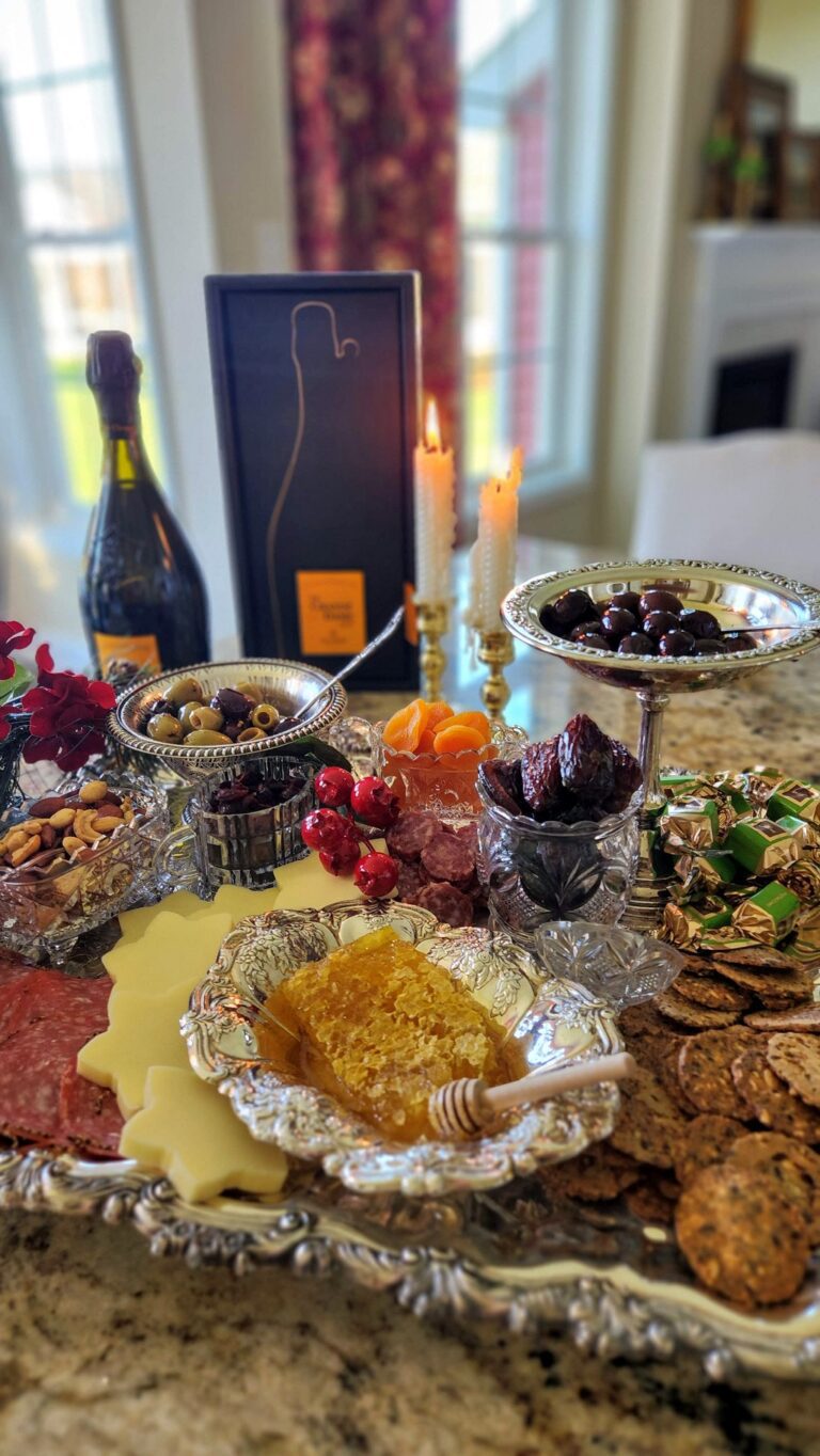 charcuterie board on a silver platter