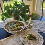 spinach quiche in pan ready to serve