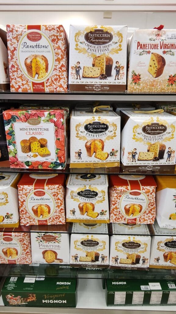 store display of panettone boxes ready to purchase