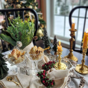 challah bread in crystal goblets