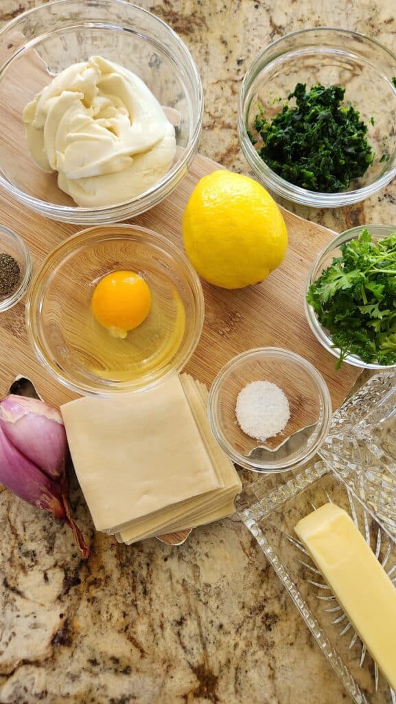 ingredients on counter to make ricotta spinach ravioli