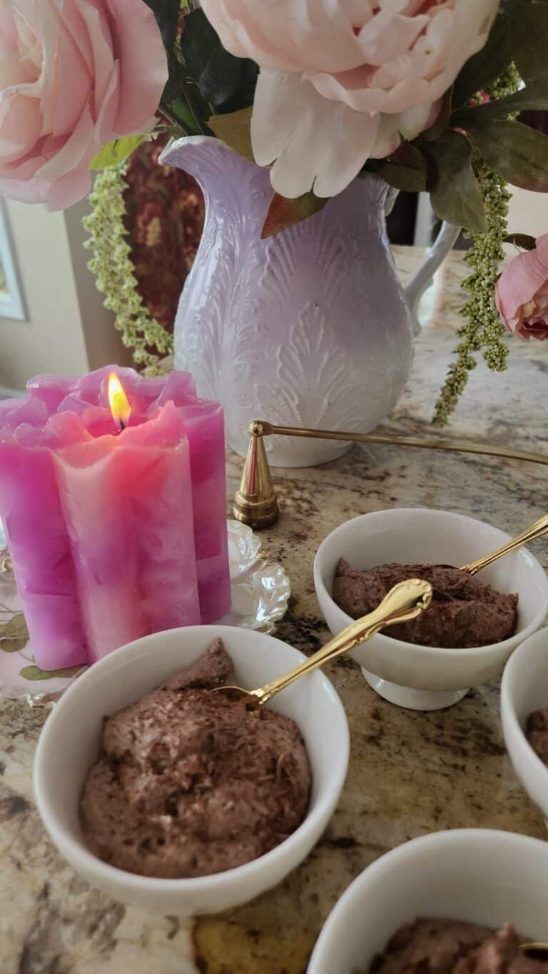 chocolate mousse in white cups