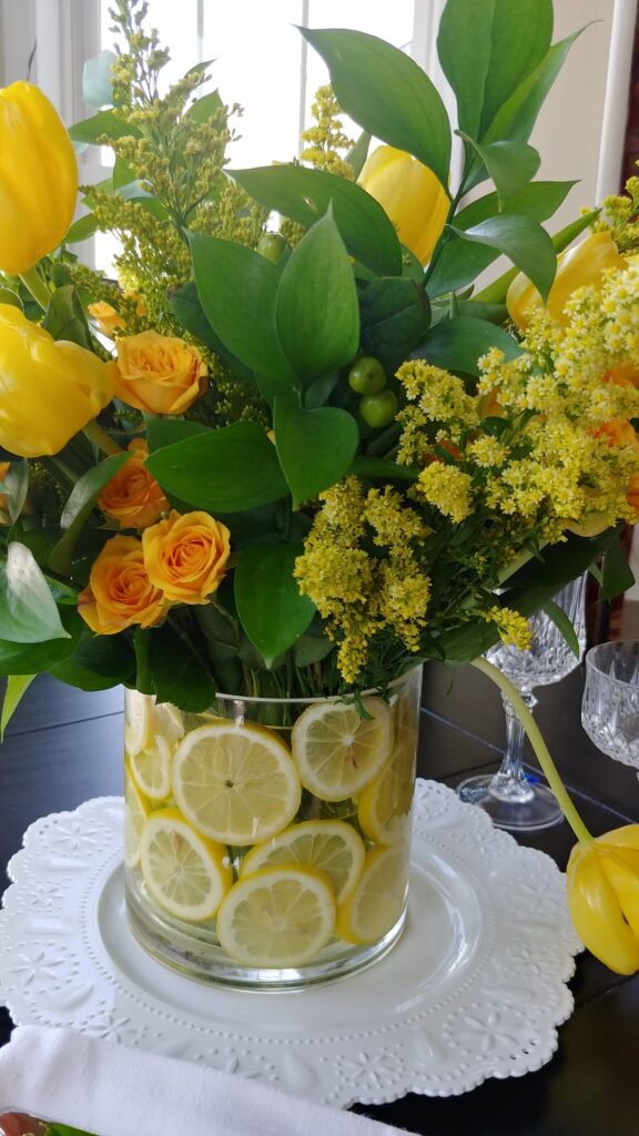 lemon flower arrangement with fresh lemons