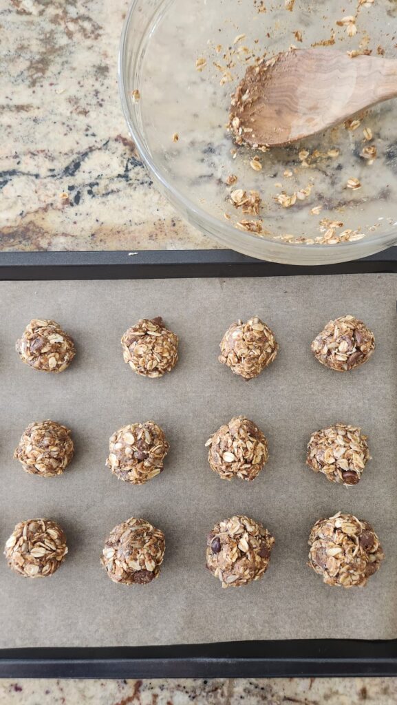 almond butter 
protein bombs on baking dish