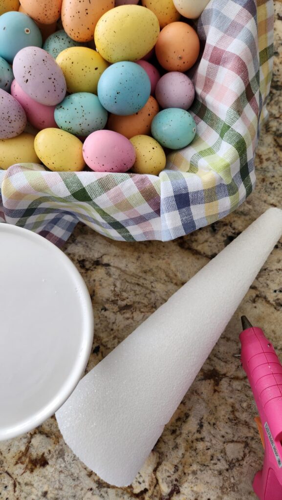colorful easter eggs with styrofoam cone