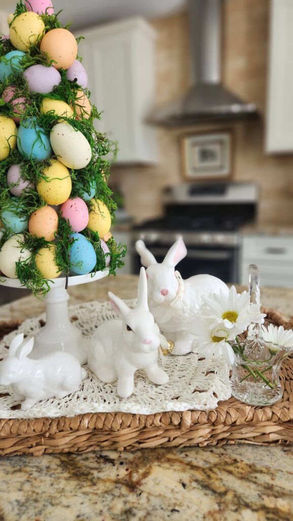 easter egg topiary tree on kitchen counter