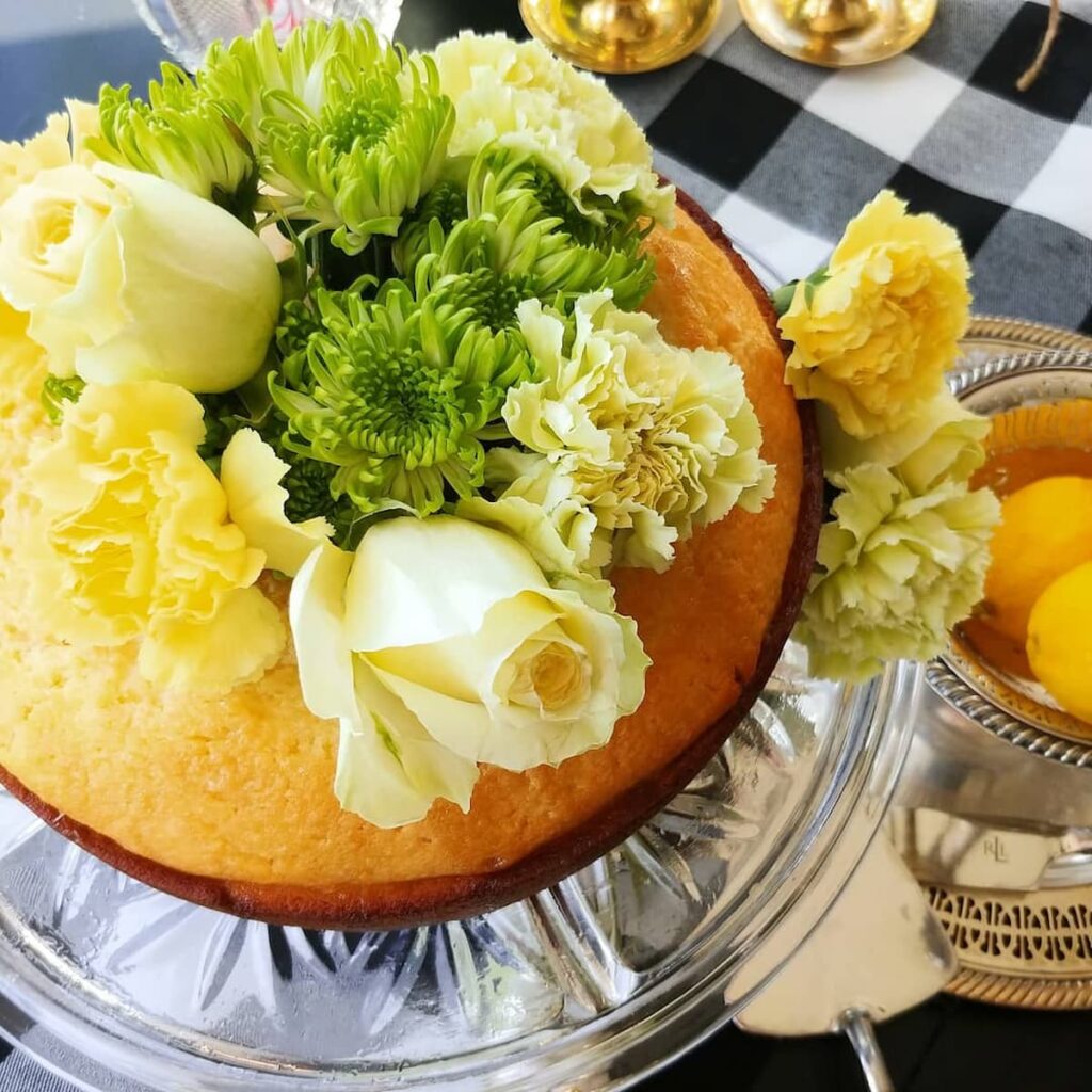 lemon cake with flowers on top