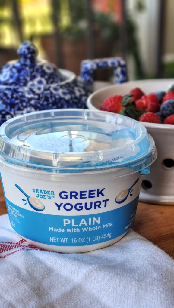 container of trader joes greek yogurt on table
