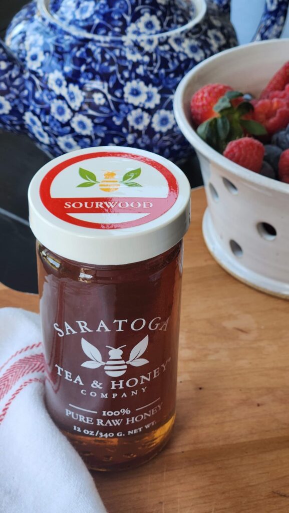 jar of sourwood honey from saratoga tea and honey co