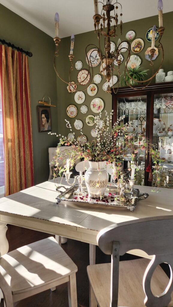 silver tray on dining table