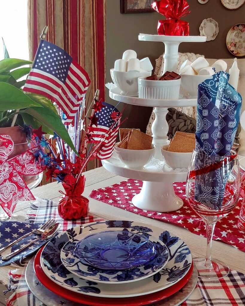 red white and blue memorial day table decor