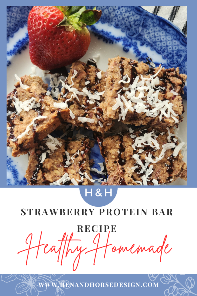 pinterest pin for strawbery protein bar