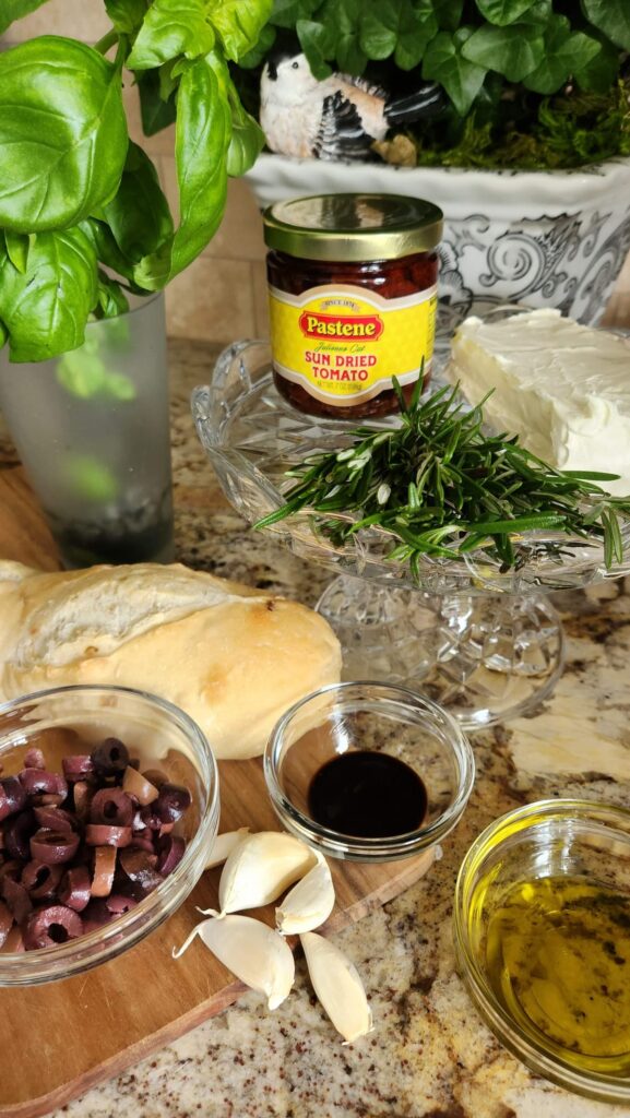ingredients needed to make sundried tomato and goat cheese spread