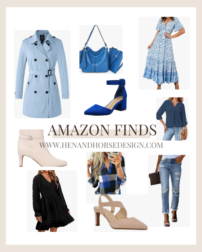 fashion mood board for fall with blue clolthes, dresses