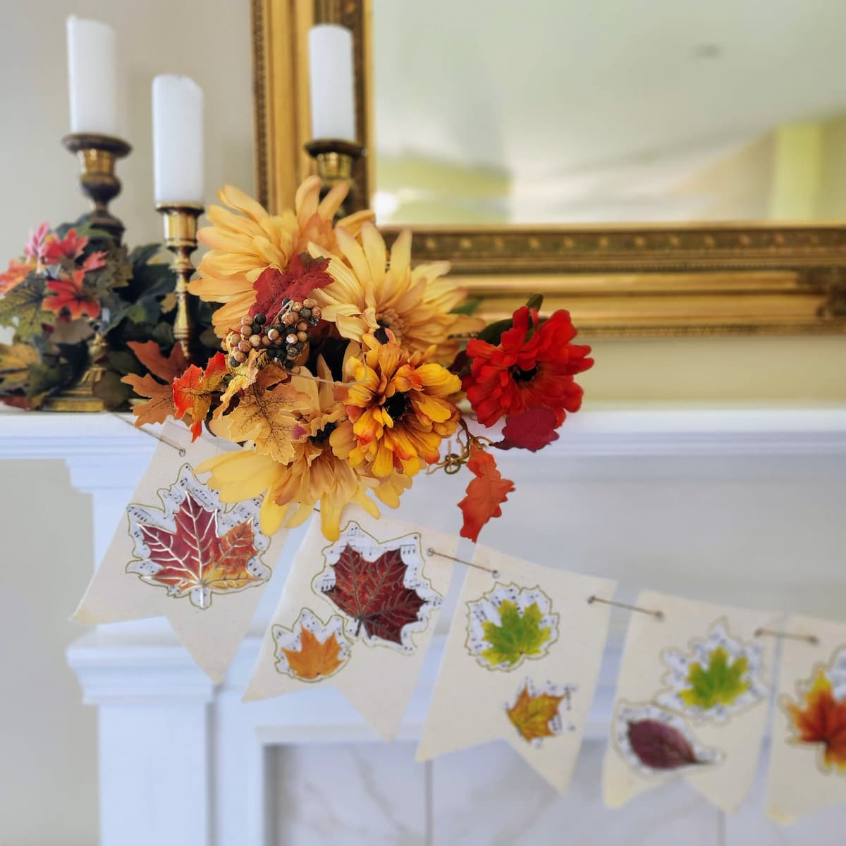 Easy to Make Fall Mantel Banner Using Leaves