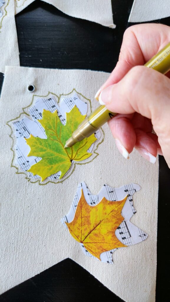 outlining the vein of leaves with a gold marker