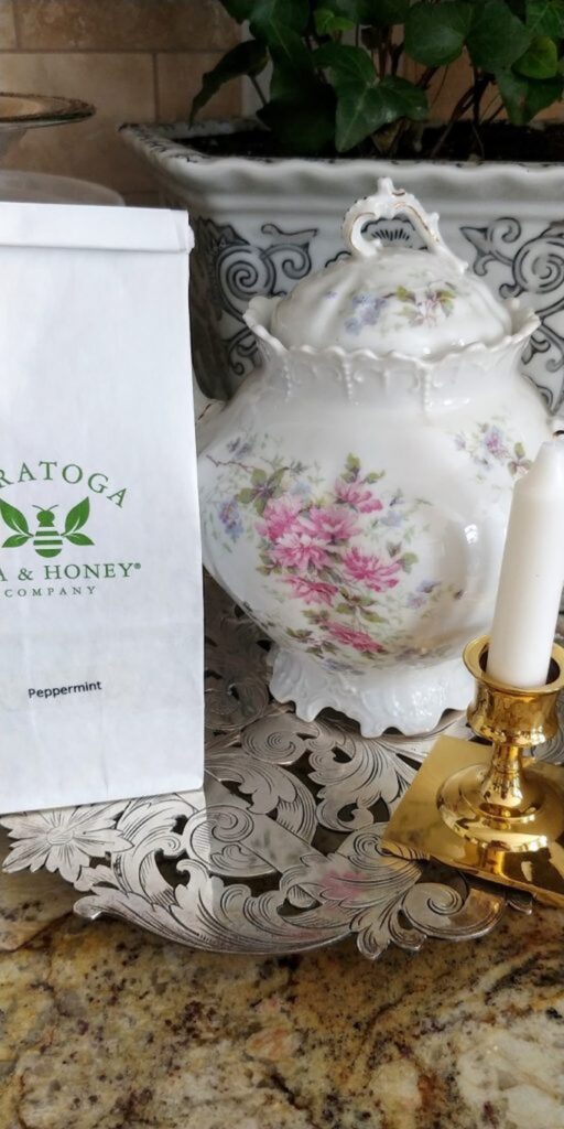 bag of saratoga tea and honey peppermint tea