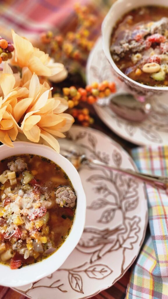 bowl of trader joes holiday hash soup 