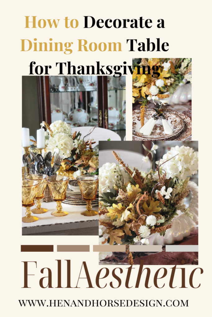 pinterest pin for thanksgiving table setting in dining room