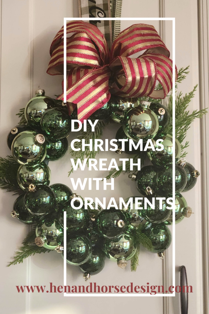 pinterest pin for diy christmas wreath with ornaments