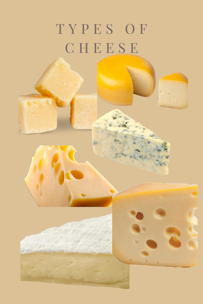 types of cheese on a mood board