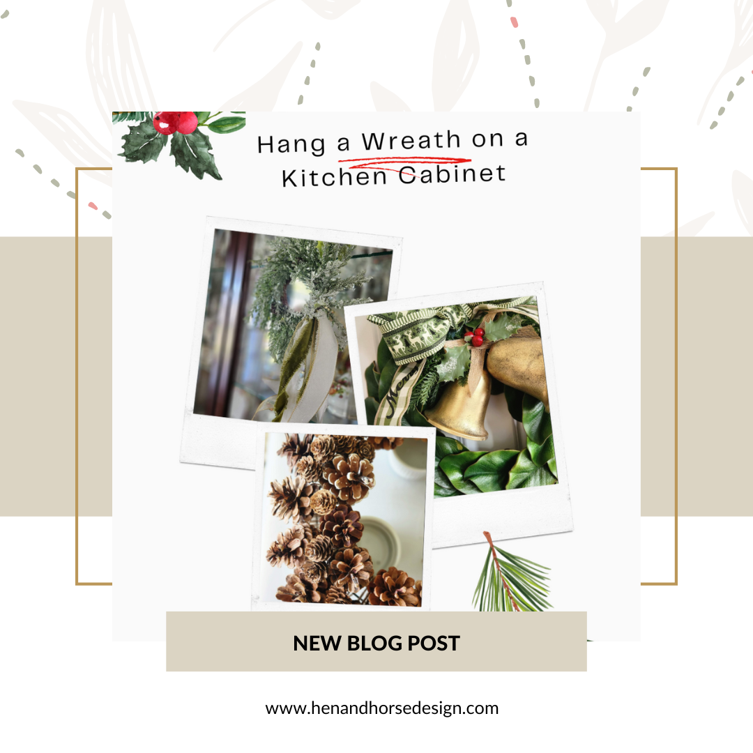 pinterest pin for how to hang a wreath on kitchen cabinet