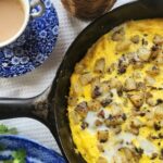 potatoes and eggs frittata in cast iron skillet