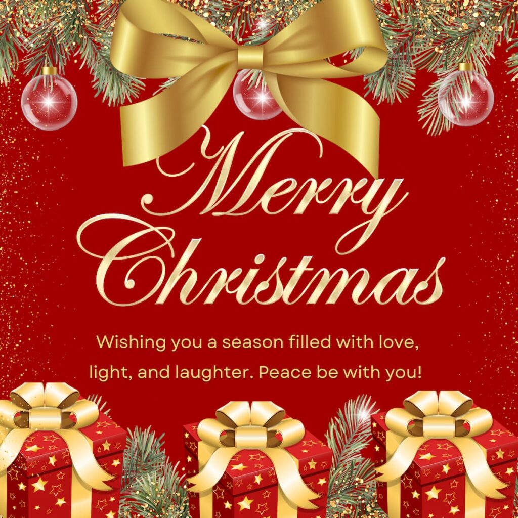 merry christmas wishing you a season filled with love, light and laughter. Peace be with you. 